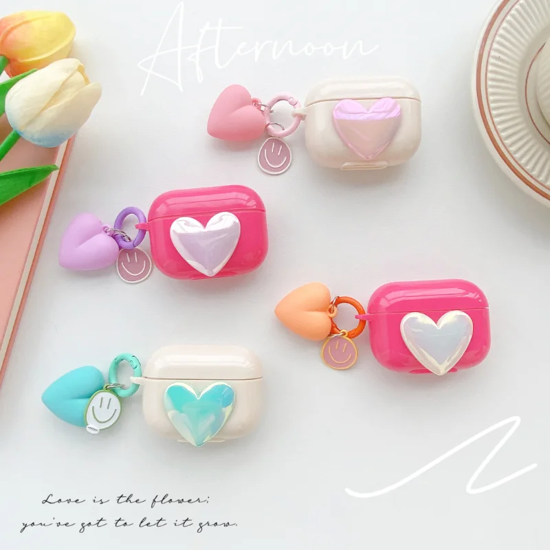 

Love Heart Earphone Case for AirPods Pro2 3 Pro Case TPU Air Pods 3 Earphone Charging Box with Keyring Pink Airpod Pro Case