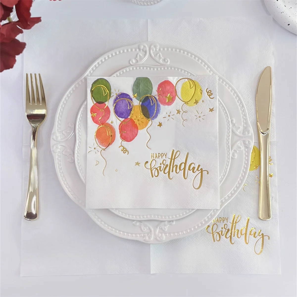 Красочные салфетки с принтом воздушных шаров горячее тиснение день рождения