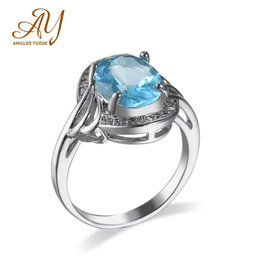 

Anillos Yuzuk New Silver Jewelry Creative Wedding Jewelry Micro Inlaid Light Blue Zircon Water Drop Ring For Women Size 6-10