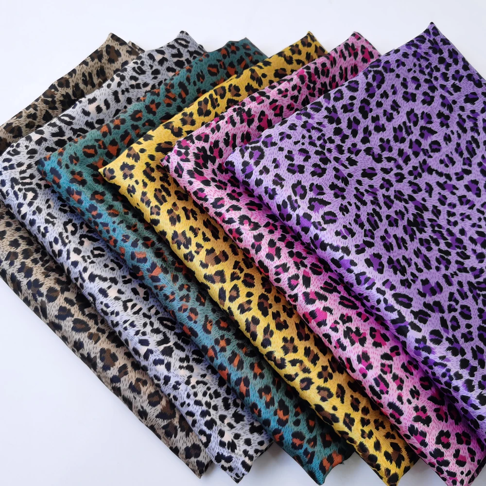 1 meter X 1.48 meter Africa Leopard Print Satin Fabric Scarf Gown Pyjamas Material Lining