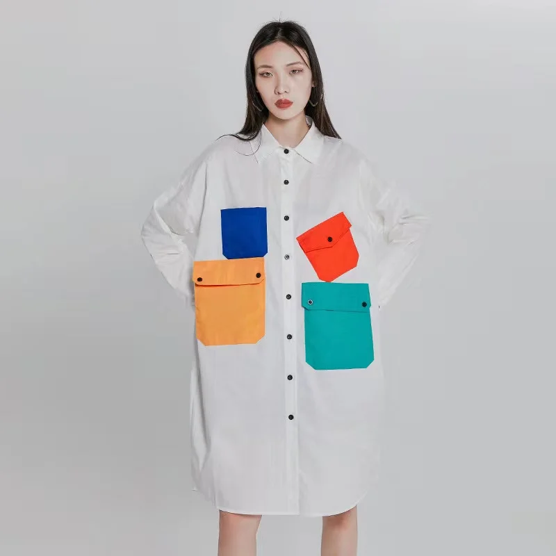 Европейские товары юбка-рубашка в иностранном стиле контрастных цветов с