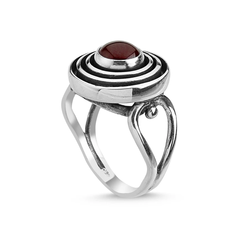 

Silver 925 Sterling Red Agate Stone Handwork Ring