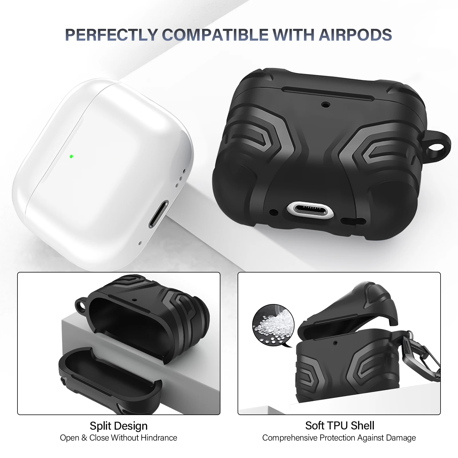 Чехол для AirPods 4 (2024 USB-C) чехол наушников из ТПУ с карабином защитой от потери 4-го