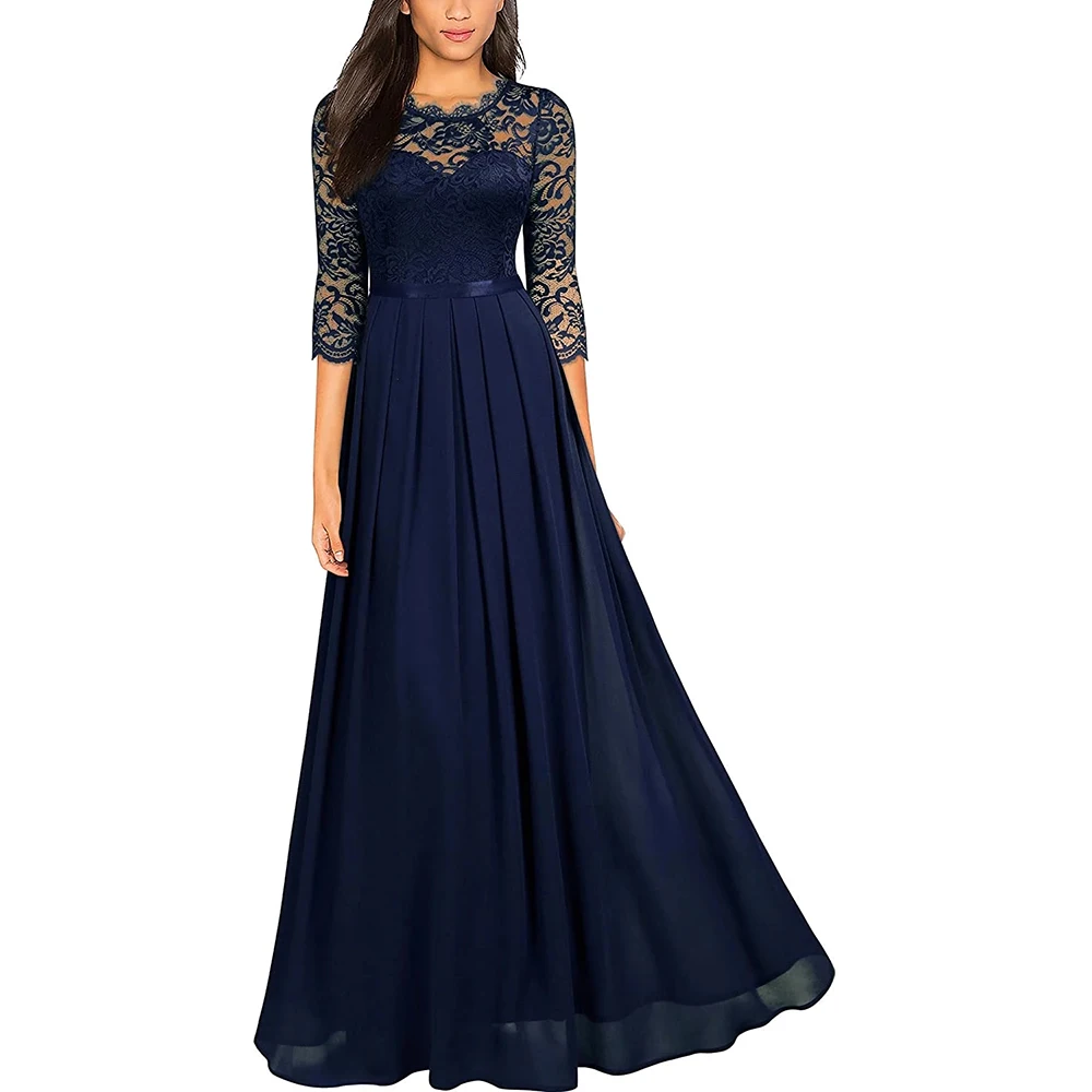 

Women's Formal Floral Lace Wedding Bridesmaid Maxi Dress