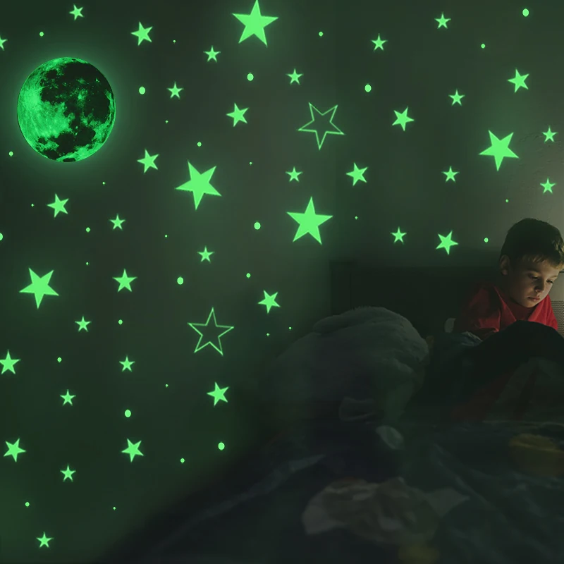 Люминесцентный самолет луна звезды настенные стикеры для детей декор детской