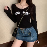 knitted vintage street long sleeve crop top skinny letter print harajuku summer for women streetwear gothic y2k fashion t shirt