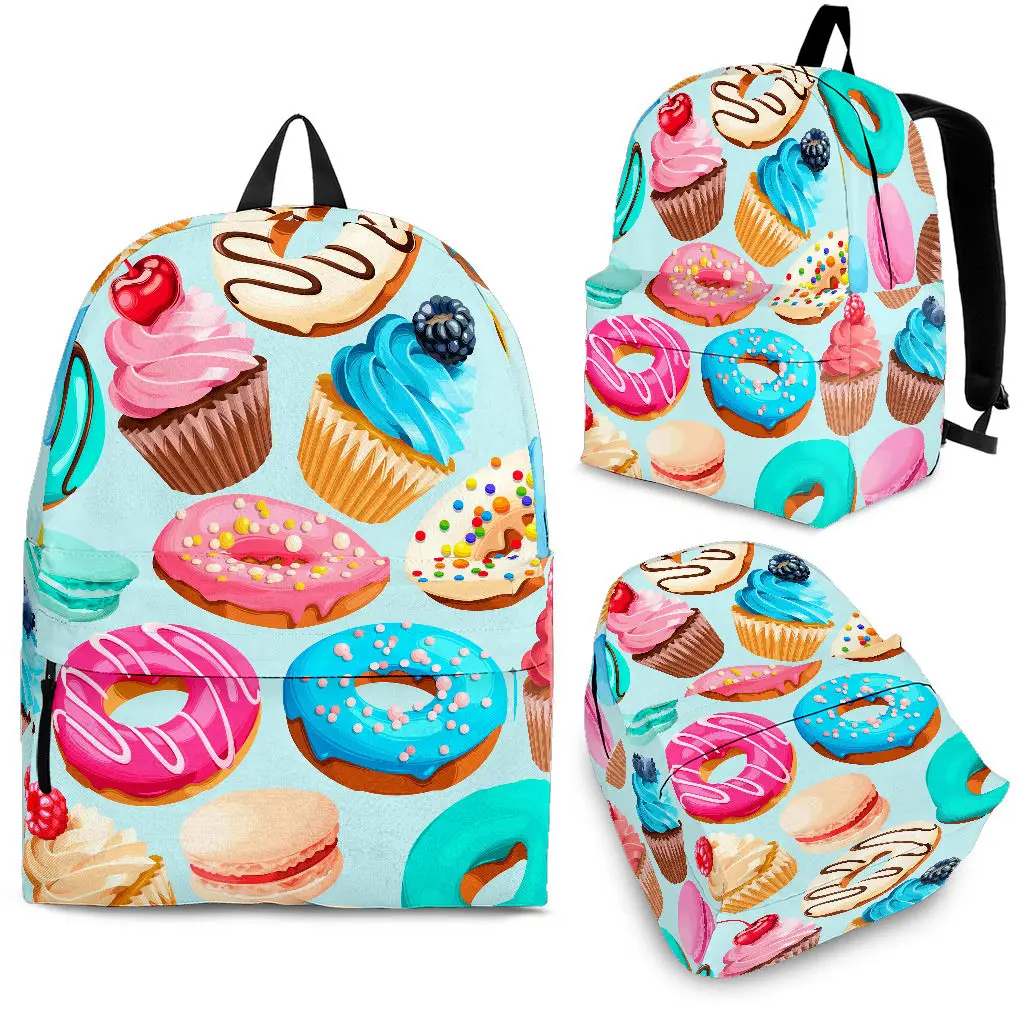 

YIKELUO Donut/Dessert/Afternoon Tea 3D Printing Youth Laptop Backpack Unisex Casual Bag With Zipper Student Textbook Bag