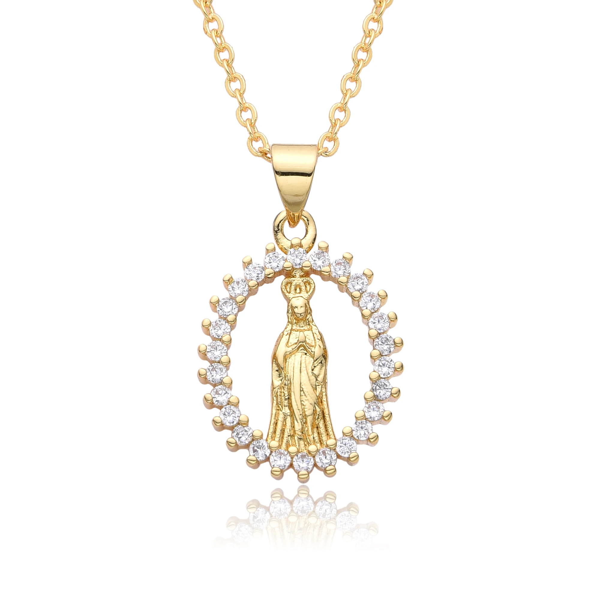 Позолоченный овальный кулон Богоматерь Фатимская с циркониевыми краями полая