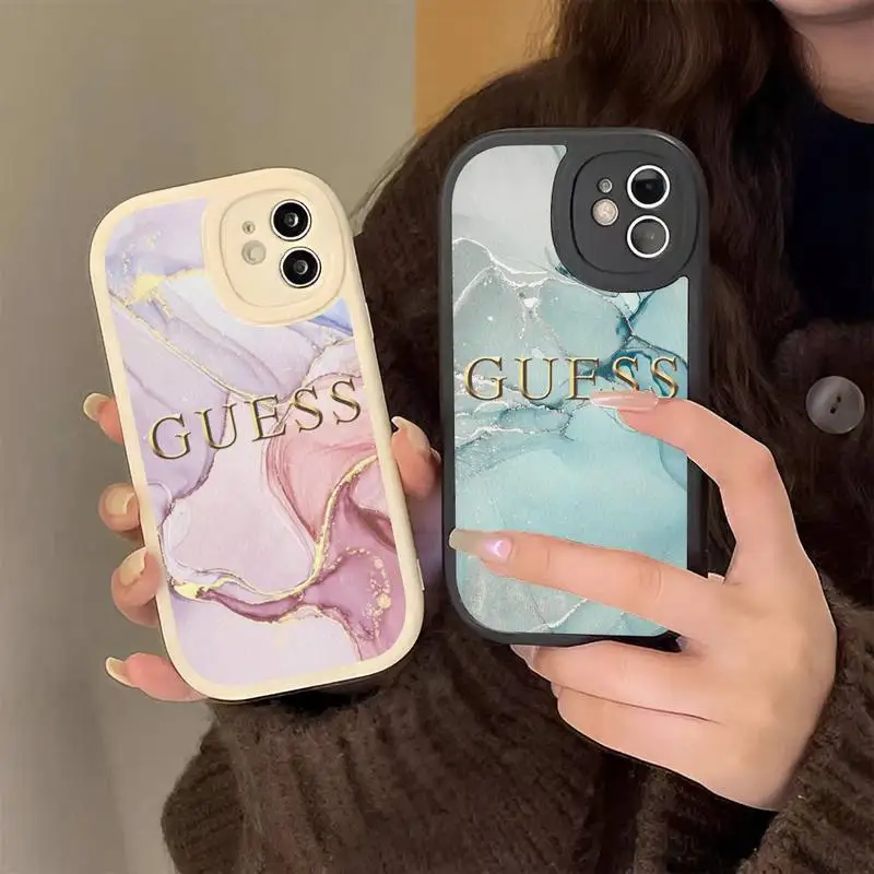 

Fashion Artistic Agate Marble Gold Bar Brand GUESS Phone Case Hard Leather Phone Case for iPhone 11 12 13 Pro Max 8 7 Plus XR XS