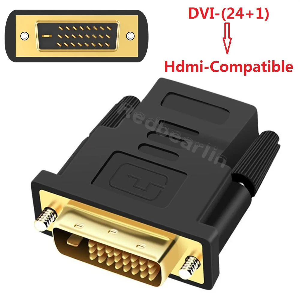 

100 шт., адаптер DVI 24 + 1 в HDMI-совместимый Конвертор из солода в гнездо, адаптер DVI с поддержкой 1080P для проектора HDTV, позолоченный адаптер