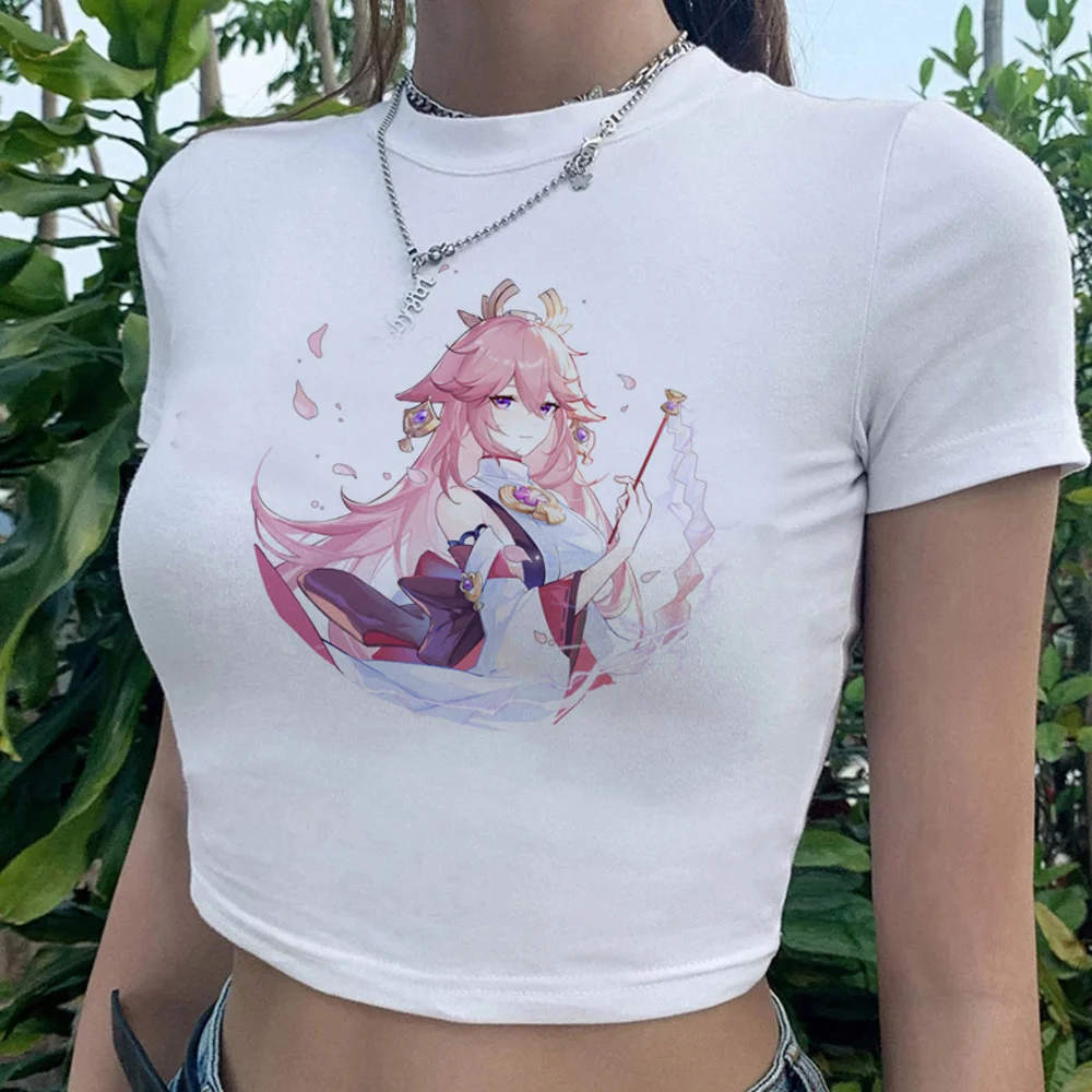 

Женский короткий топ Yae Miko fairycore, готическая одежда с графическим принтом