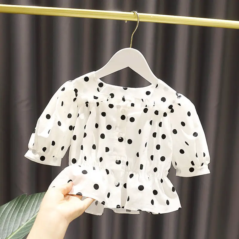 

Girls Polka Dot Short-sleeved Shirt 2021 Summer New Baby Girl Light Princess Shirt Doll Shirt
