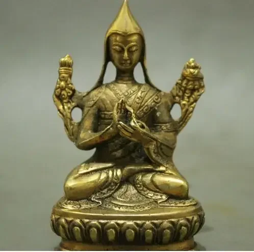 Фото Медная статуя Тибетский буддизм Латунь Лотос Je Tsongkhapa Tsong-ha-pa Статуя Будды FiguriNE №2