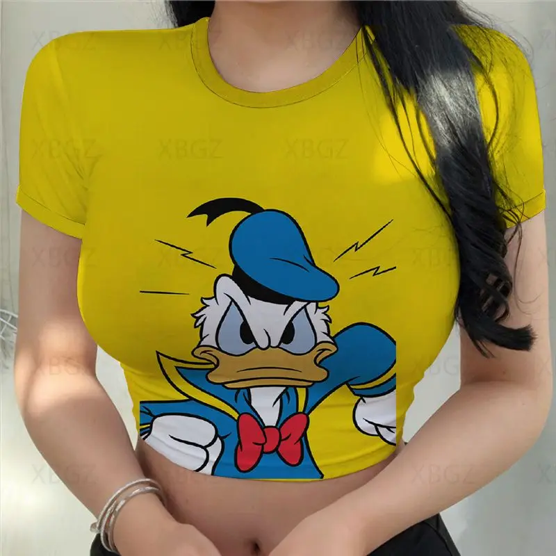 

Slim Fit Woman Clothes 3D Print Tops Tight Shirts Woman Spring 2022 Disney Women's T-shirt Donald Duck Cartoon Fashion Sexy Y2k