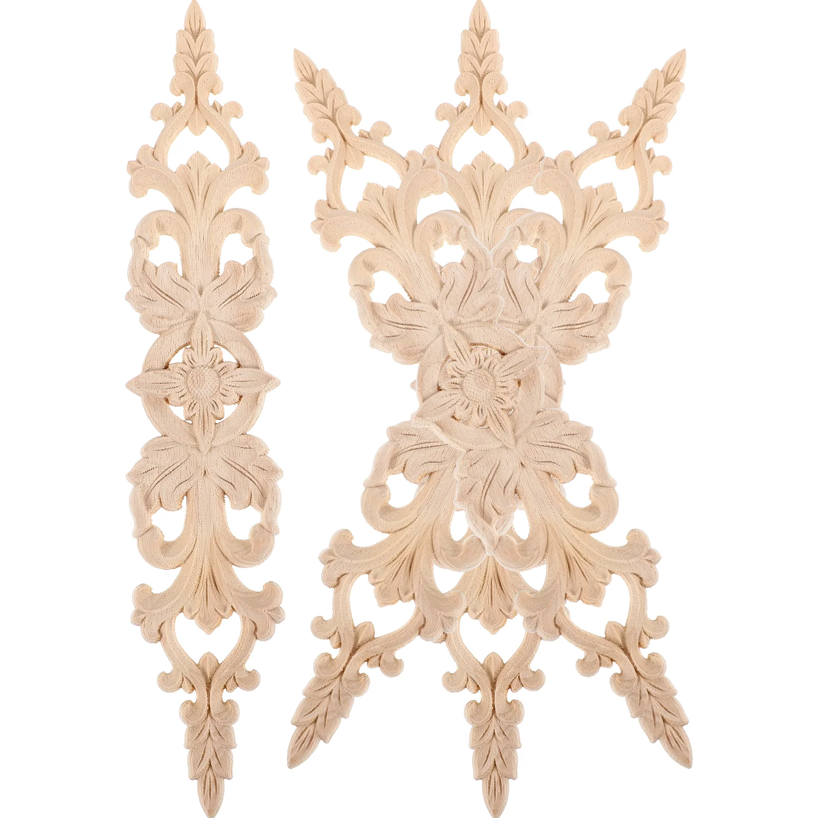 

4pcs Creative Natural Color European Style Vintage Premium Wooden Carved Decor Wooden Onlay Applique Wood Appliques for DIY