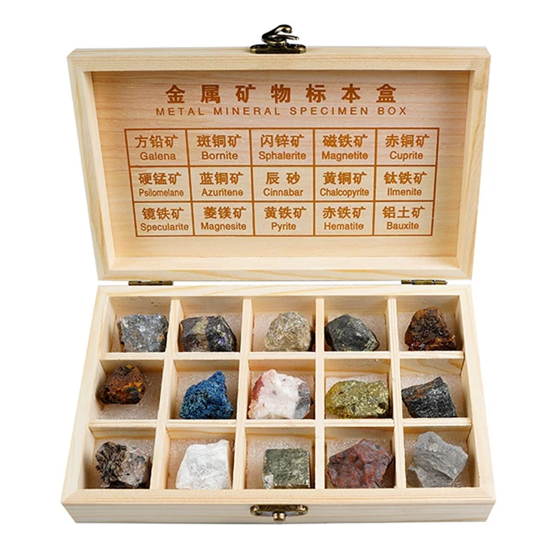 

15 Kinds Rock & Mineral Kit,Metal Ore Specimen For Geology Classrooms Field Testing , Science Teaching Collect Gift