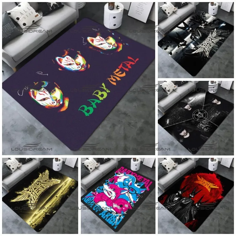

Japanese Rock Girl Group Art Carpet Square Flannel Babymetal Pattern Rugs Modern Home Living Room Bedroom Floor Mats Fan Gift