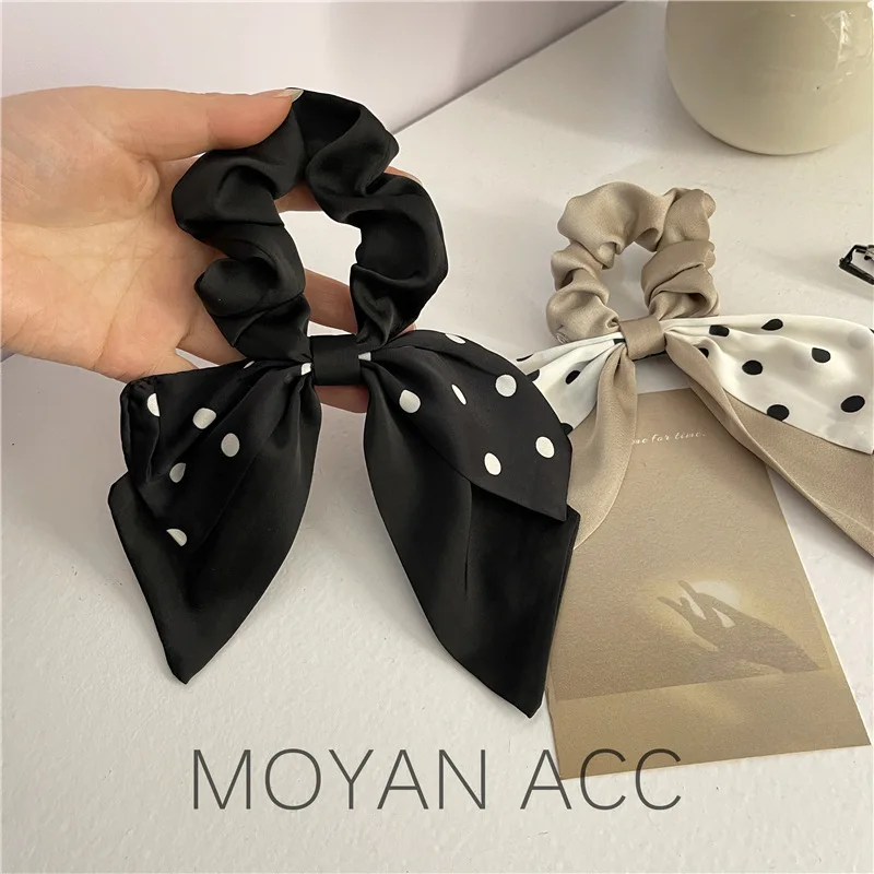 

Retro French Bow Streamer Hair Tie High-Grade Temperament Large Intestine Ring Korean Style Tie-up Hair Head Rope Ponytail Rubbe