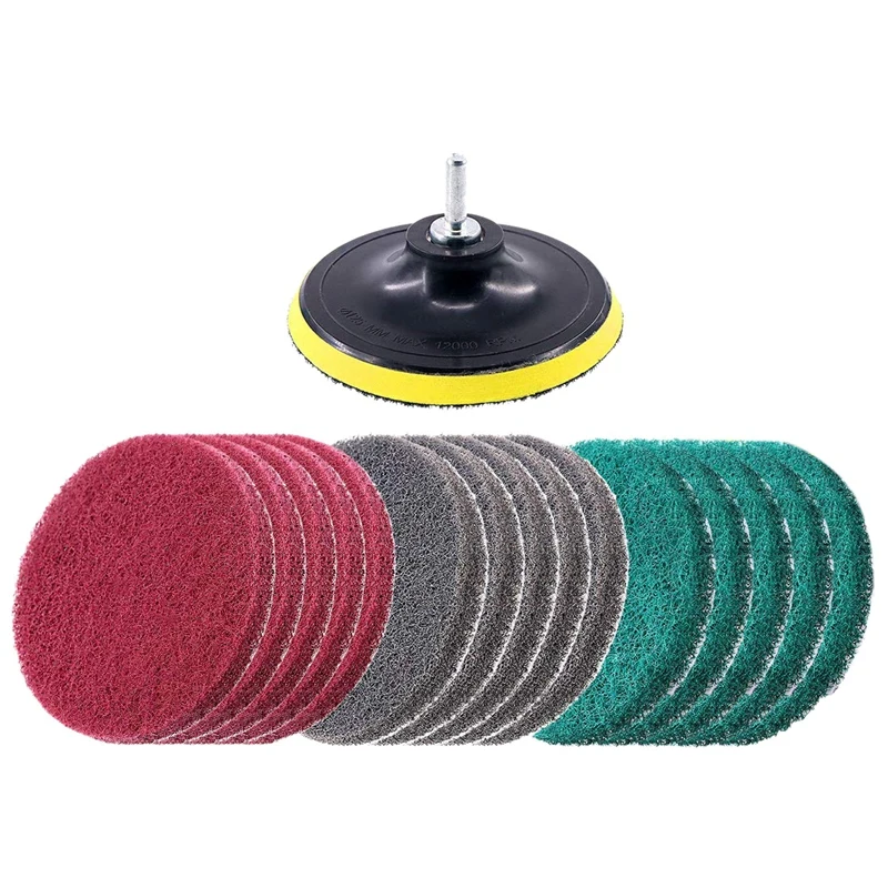 

Spot Goods 16Pcs 5Inch 3 Different Color Scrubbing Pads Drill Powered Brush Tile Scrubber Scouring Pads Cleaning Kit,Abrasive Bu