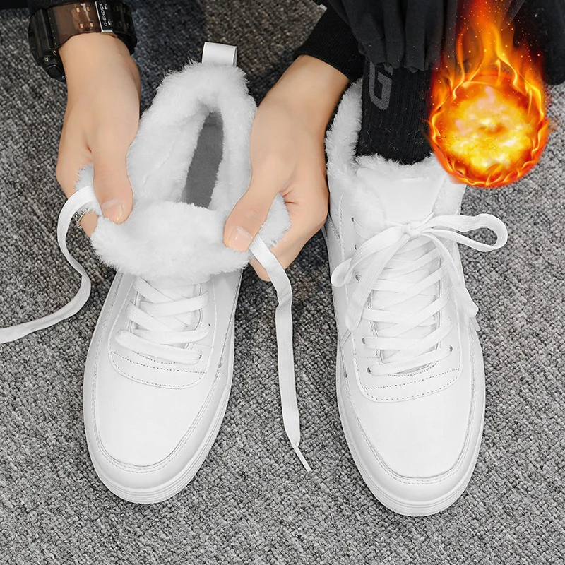 Men Shoes Winter Men's High-tops Sneakers Flats Men Casual Shoes Walking Shoes White Mans Footwear Winter Warm Plus Cotton Shoes