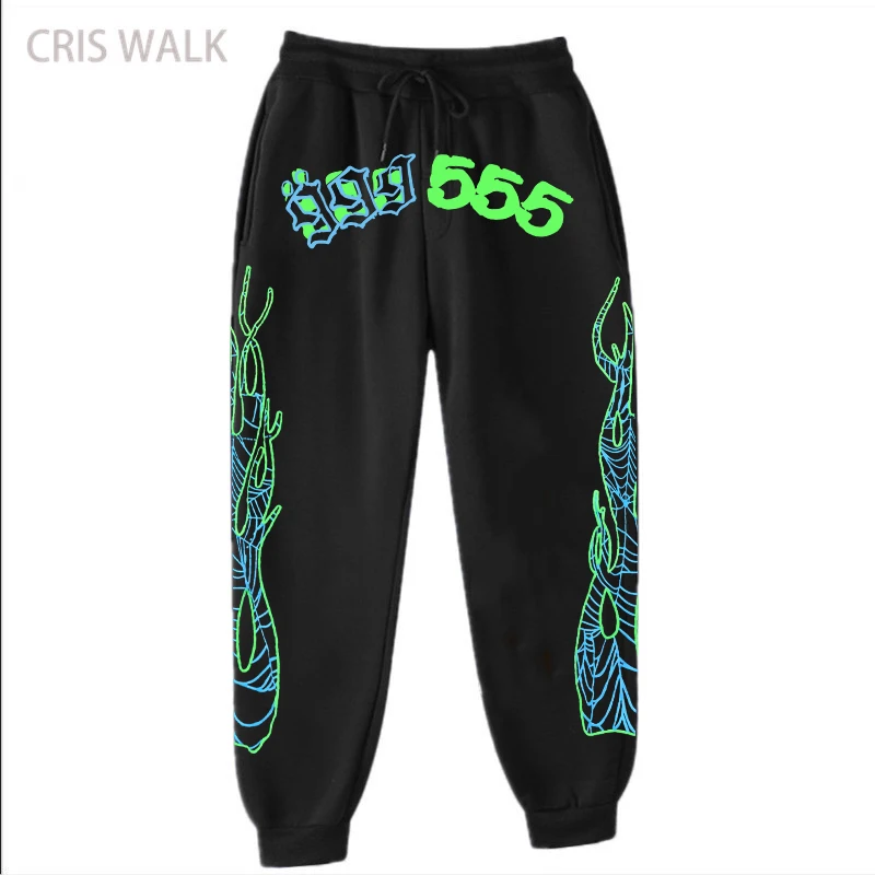 

Fashion 555555 Sweatpants Men Women Fluorescent Green Logo Spider Web Graphic Flame Print Sp5der 555555 Pants Joggers Trousers