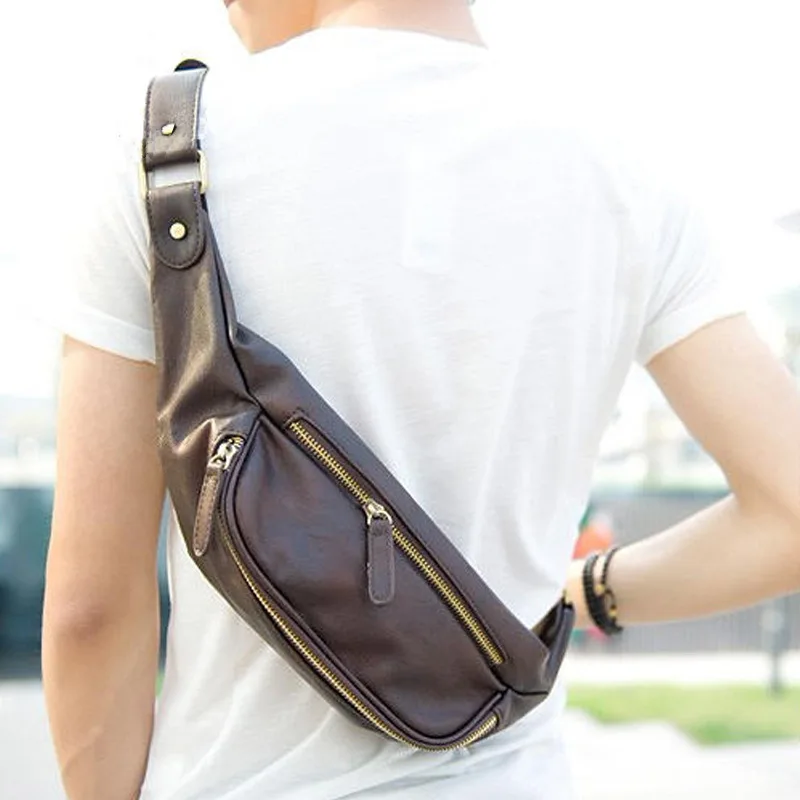 New Fashion Waist Pack Male Small Chest Bag Sports Men's Waist Bag PU Leather Fanny Pack Casual Shoulder Crossbody Bag