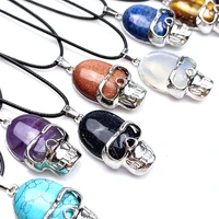 vintage crystal stone skull necklace pendants natural stone quartz purple crystal trendy gothic jewelry choker pendants necklace