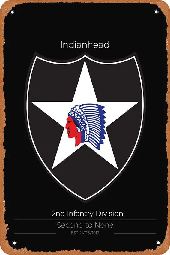 muecddo 2nd nfntry Dvson Us Mltry Unts Retro Vntge Decortve Metl Tn Sgn 812 nch.
