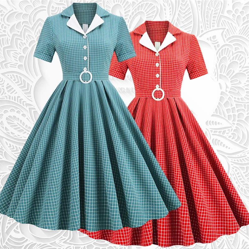 

Винтажное платье-стрейч средней длины, с контрастным блейзером и воротником-стойкой, в клетку, со шнуровкой на подоле, весна-лето 2023