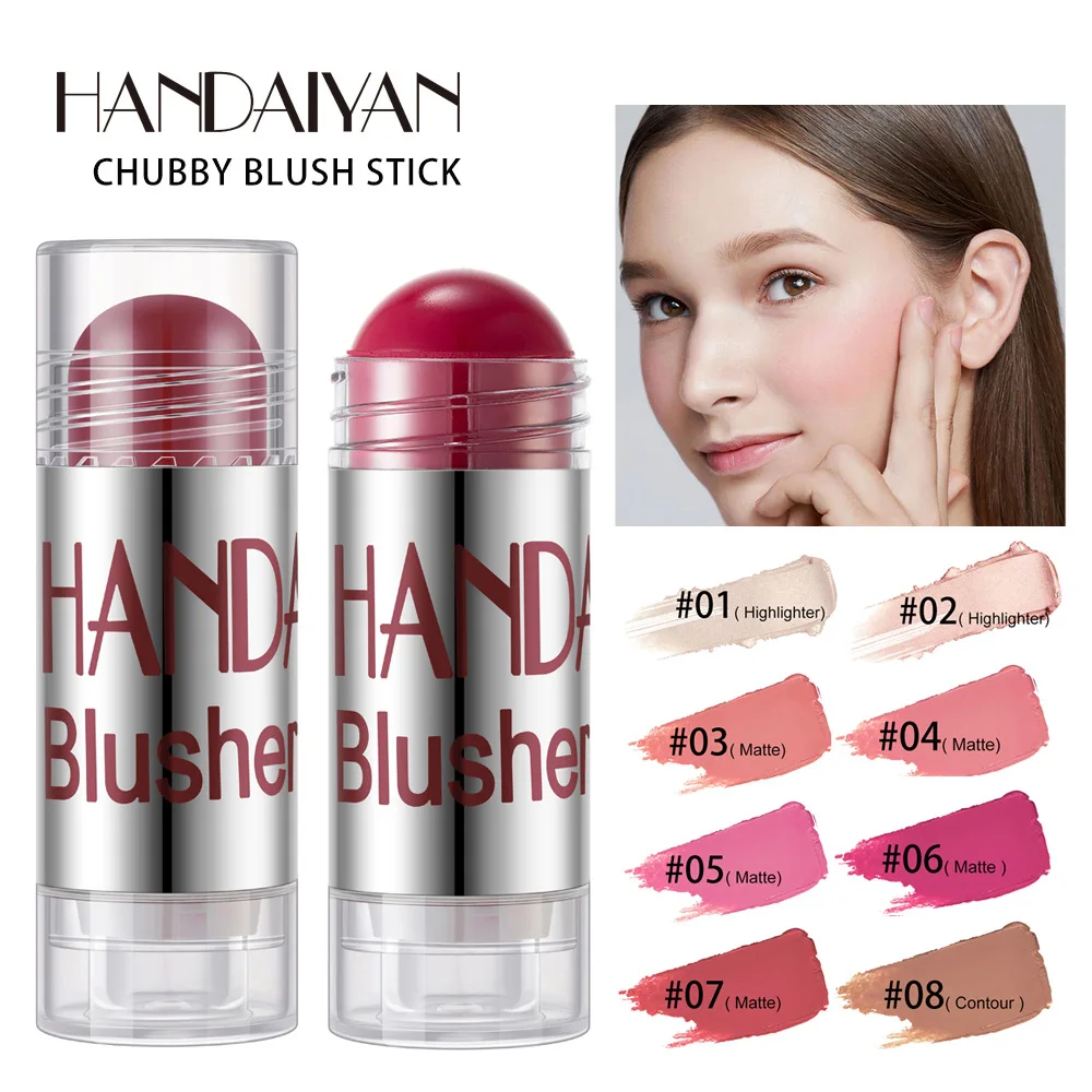 

HANDAIYAN 8Colors Blush Highlighter Bronzer Contour Shadow Cream Stick Cheek Blusher Blush Stick Face Makeup Pink Blusher