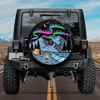 spare tire cover with night mountain camping and aurora borealis design mountains jeep tire cover with camera hole gift for a