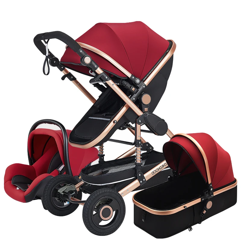 High Landscape Baby Stroller 3 in 1 With Car Seat Pink Stroller Luxury Travel Pram Car seat and Stroller Baby Carrier Pushchair
