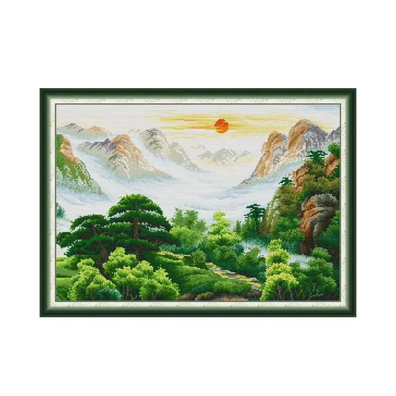 

Joy Sunday Cross Stitch Kits Mountain Sunset Printing Stamped 14CT 11CT Counted Fabric DIY Handmade Embroidery Needlework Sets