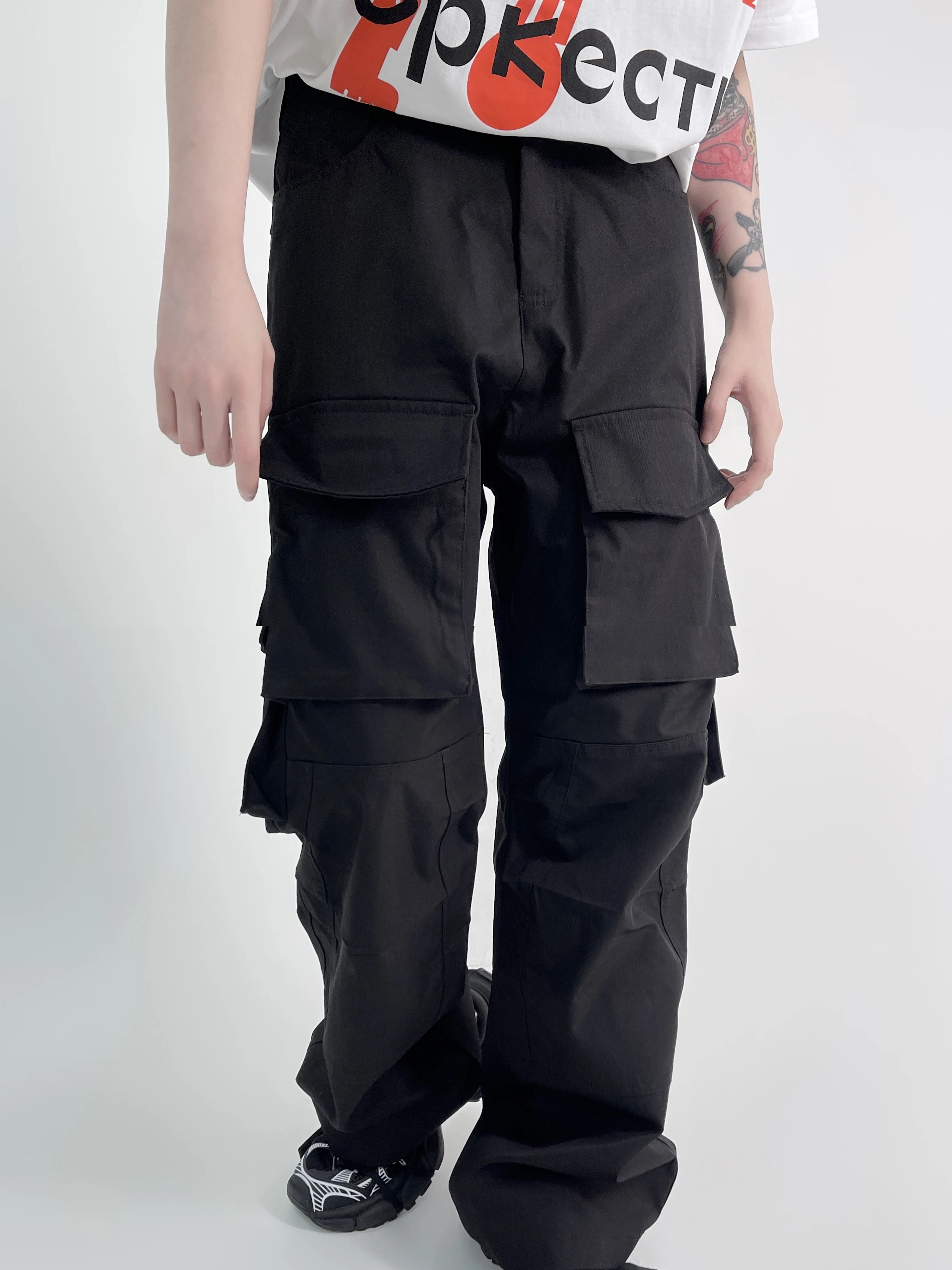 

Новинка 2023, Мужская одежда для диджея 27-46 с большими карманами, прямая, свободная и универсальная, Карго, костюмы Мужские штаны Singer, одежда