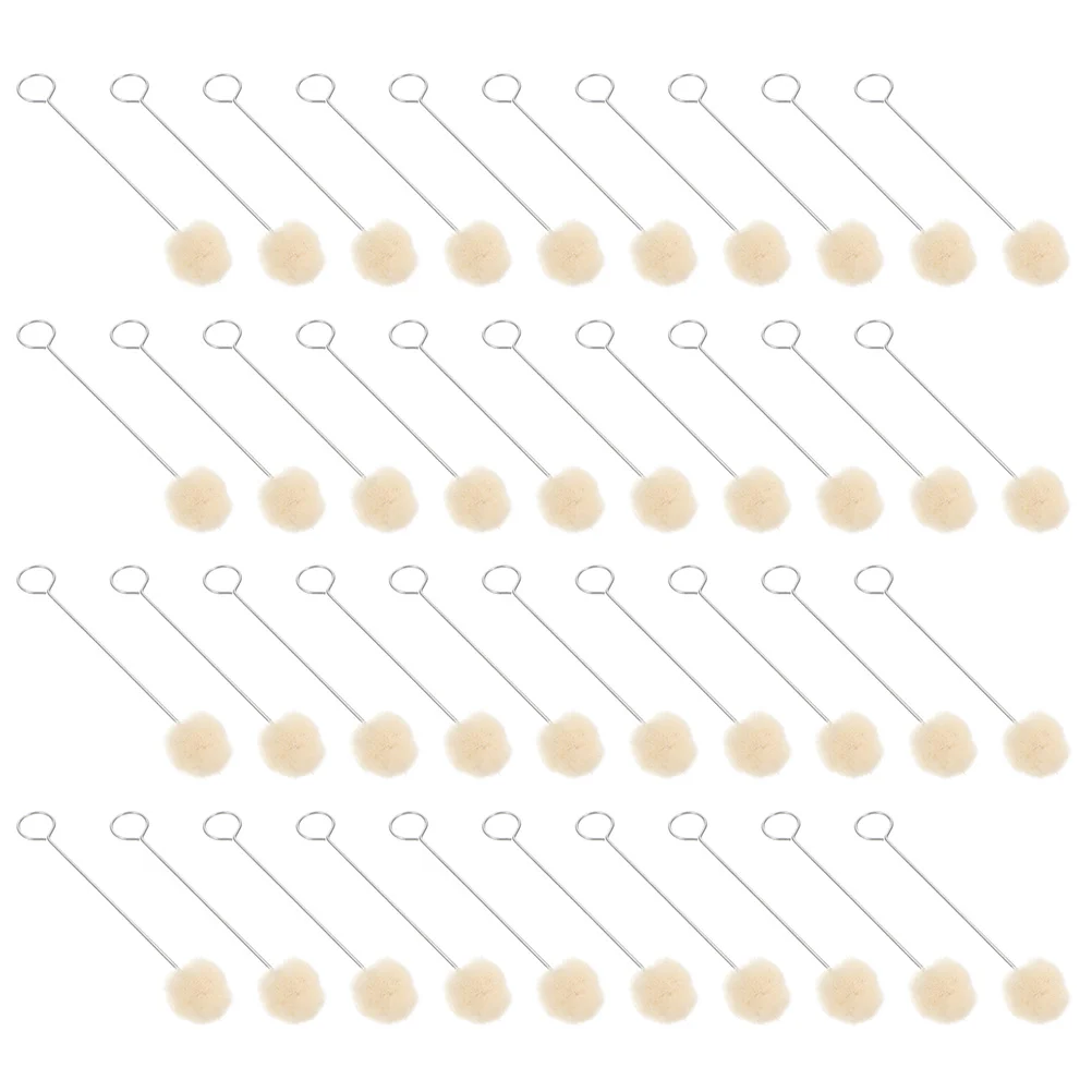 

40 Pcs Wool Balls Brush Craft Daubers Metal Handle Applicator Carving Iron Dye Leathercraft