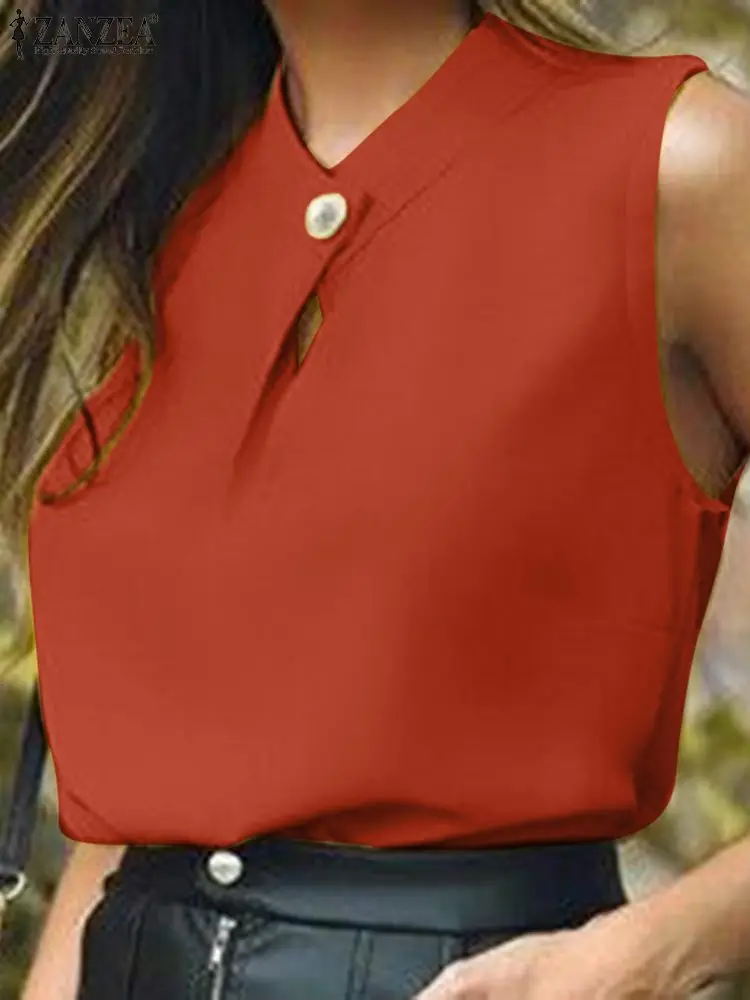 

Summer OL Blouse ZANZEA Women O Neck Party Work Shirt Fashion Tanks Tops Sleeveless Buttons Blusas Holiday Beach Camis Chemise