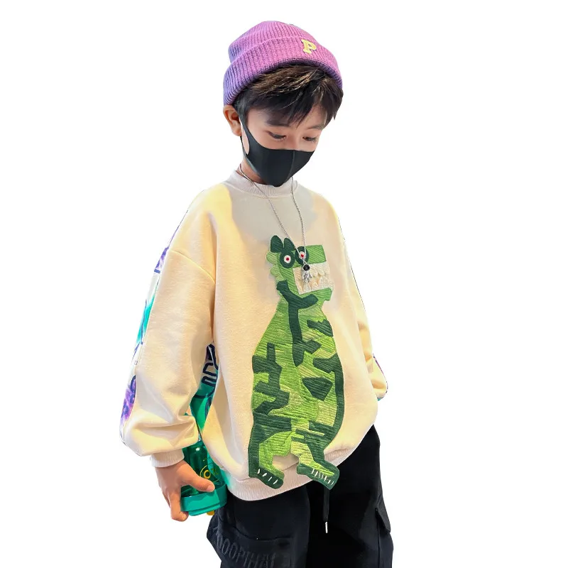 

2023 New Fashion Children Dinosaur Sweatshirt Boy Long-Sleeve Tshirt Teenage Spring Baby Cartoon Dinosaur Clothes 5 7 9 11 13 14