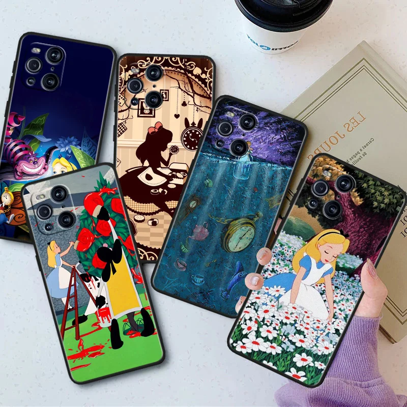 

Alice in Wonderland Phone Case For OPPO Find X5 X3 X2 K10 F21S F21 F9 F7 F5 Neo Pro Lite Black Silicone Soft Cover