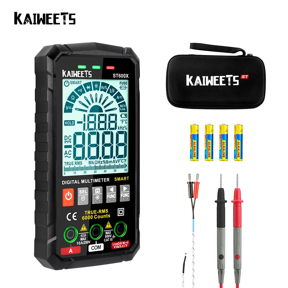 

KAIWEETS ST600X Ture RMS Digital Multimeter Auto Range NCV Intelligent Multimetro Tester AC DC Voltage Capacitance Ohm Hz Meter