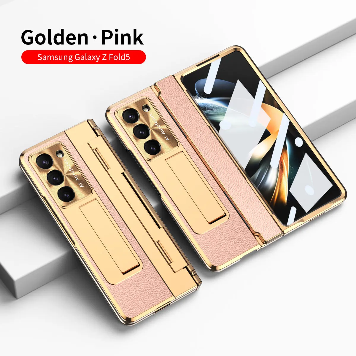 

Electroplating Leather Phone Case for Samsung Galaxy Z Fold 5 4 3 Fold5 Fold4 Fold3 Hinge Anti Drop Protective Holder Cover