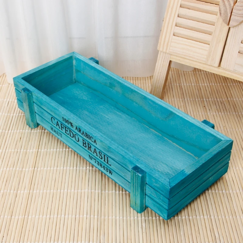 Vintage Wood Garden Flower Planter Succulent Pot Rectangle Trough Box Plant Bed Gift for Office Home Shopping Mart Hotel