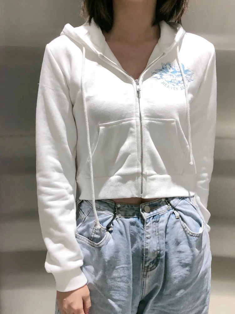 

Solid Color Long Sleeve Female Zippers V Neck Hoodies Autumn Elegant Exotic Fashion Korean Style Fairy Bodycon Blouses 2022