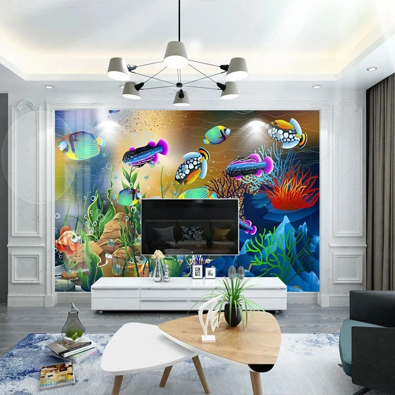 Custom 3D Mural Cartoon Underwater World Photo Wallpaper For Kids Room Girls Bedroom Wall Paper Home Improvement Papel De Parede - купить по