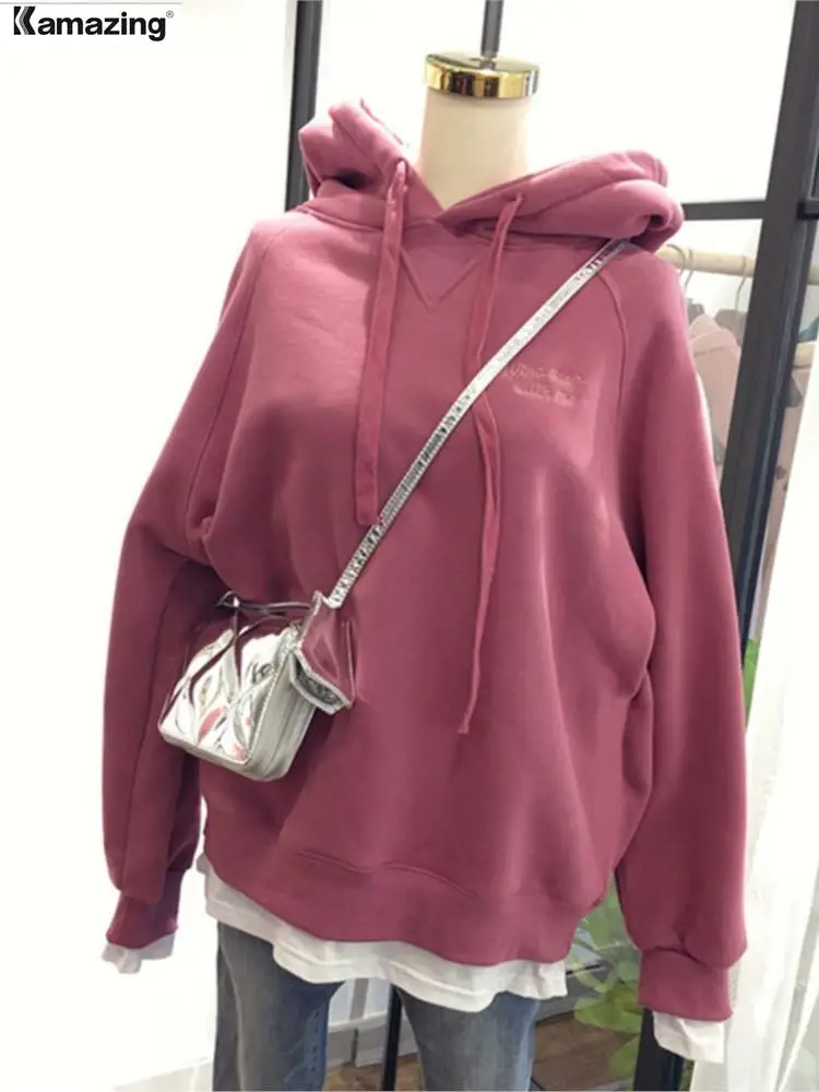 

Осенне-зимняя однотонная женская толстовка с длинным рукавом из 2 предметов в стиле пэчворк, утепленные женские толстовки, женский спортивн...