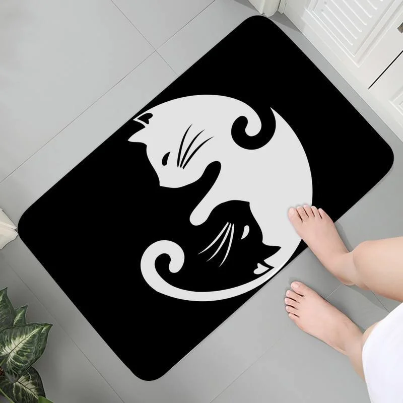 

Carpet Entrance Bathroom Floor Soft Mat Washable Art Rug Women Slipper Black And White Cat Prayer Rug Bath Mats Room Carpets 2