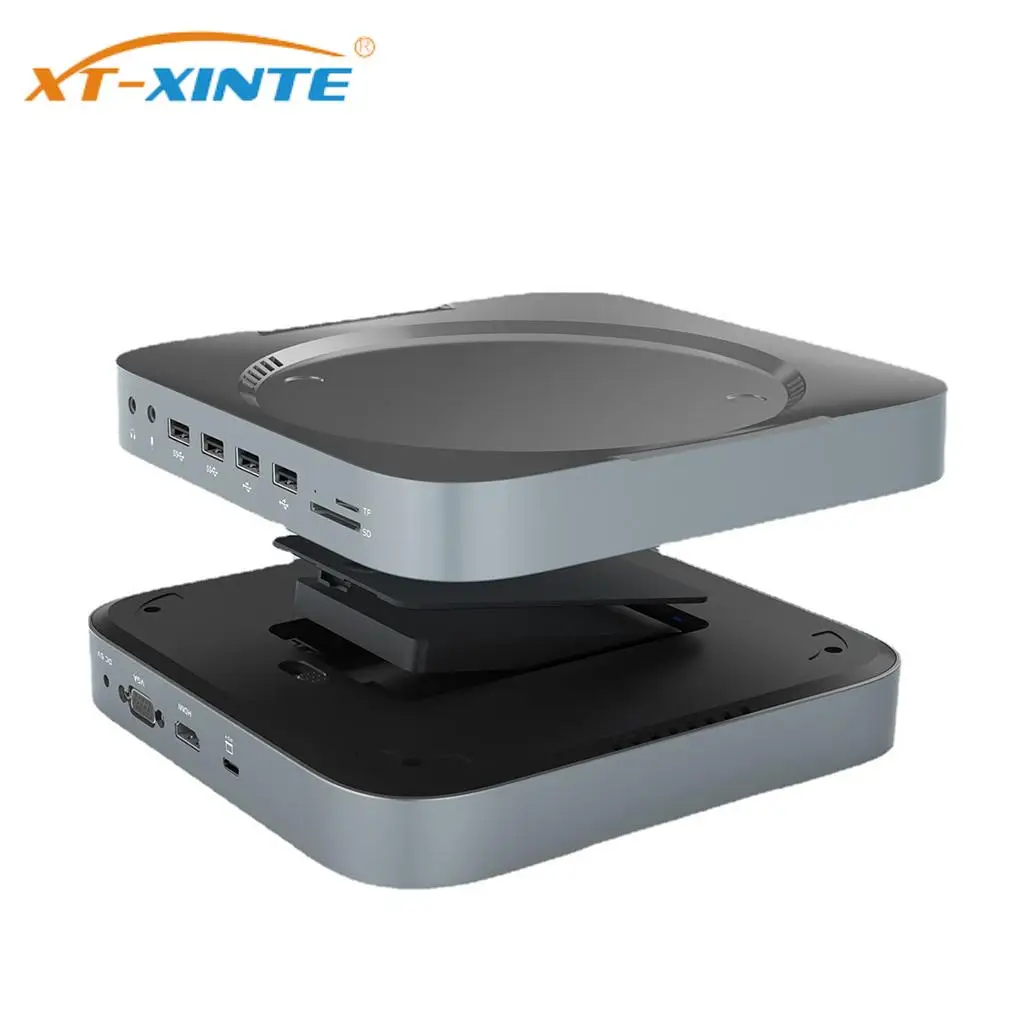 

XT-XINTE USB Hub with 2.5inch HDD SDD Case Enclosure Type-C USB-A 2.0 3.0 3.5mm Jack for Mic SD/TF Card Ports VGA for MAC Mini