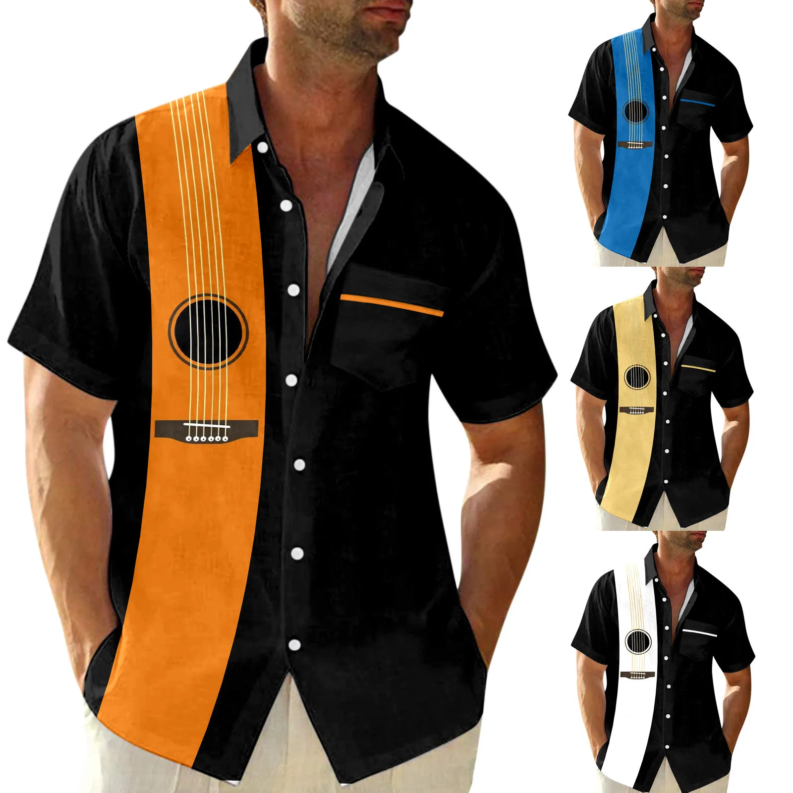 

Corduroy Men Male Summer Casual Musical Instrument Print Plus Size Shirt Short Sleeve Turn Down Long Sleeve Black T Shirt Men