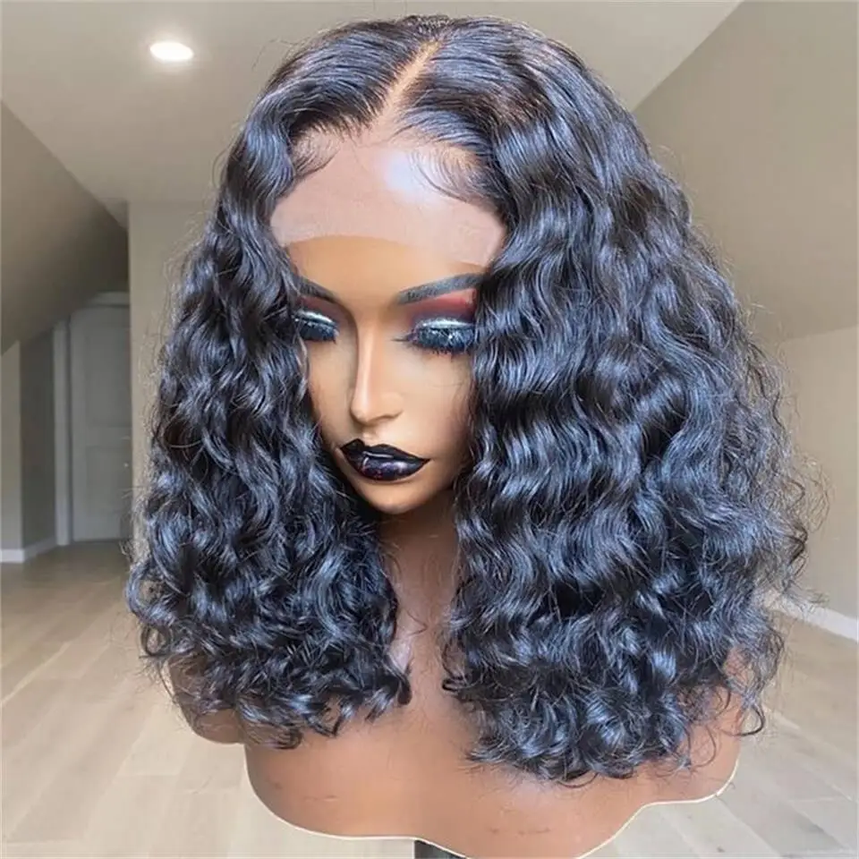 

Short Curly Bob Wig 13x4 Lace Front Human Hair Wig Brazilian Remy Hair Water Wave Hd Lace Frontal Wig Transparent 13*1 Lace Wig