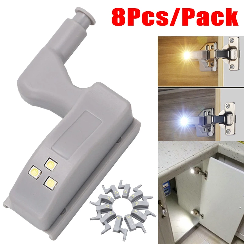 

8Pcs Hinge LED Light Battery Wireless Under Cabinet Sensor Night Lights for Cupboard Closet Wardrobe Kitchen Bedroom Night Lamps