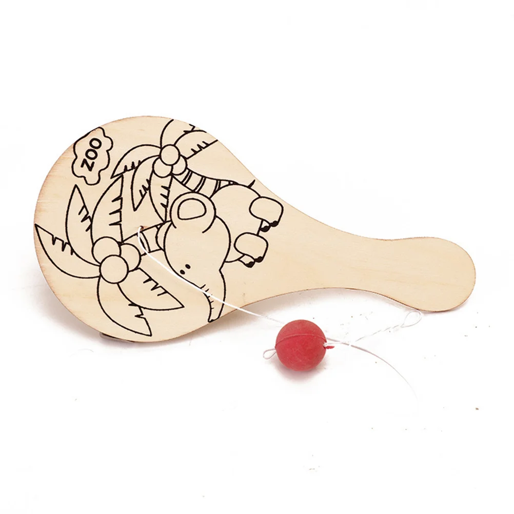 

10PCS Wooden Paddle with String Classic Paddleball Game Hand Eye Coordination DIY Painting for Children Kids Skateboard